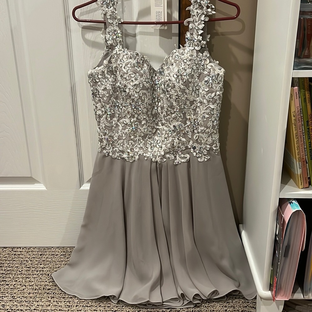 Elegant Gray Embellished Prom Dress